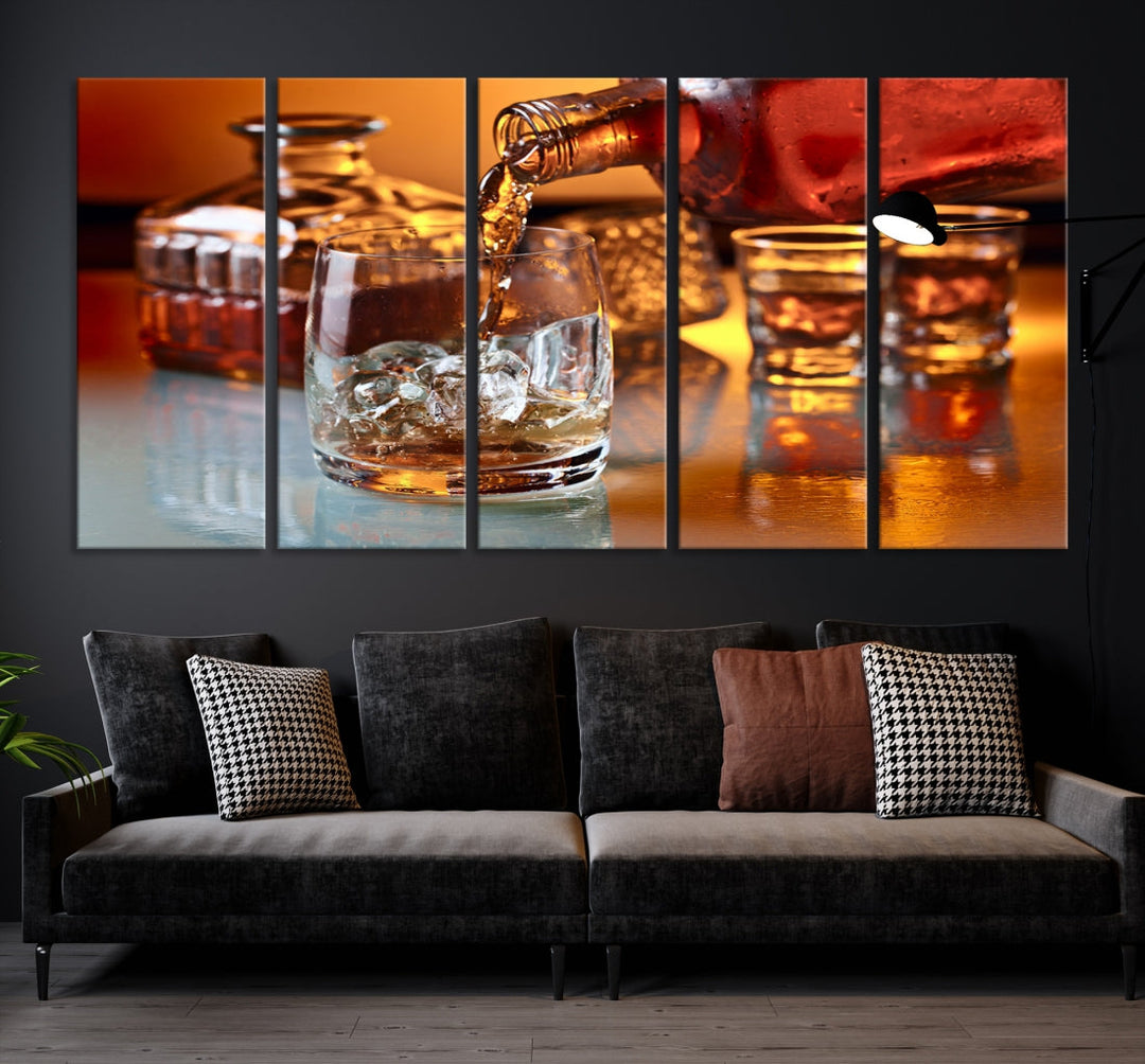 Whiskey Canvas Wall Art Print Scotch Art Bourbon Framed Ready to Hang