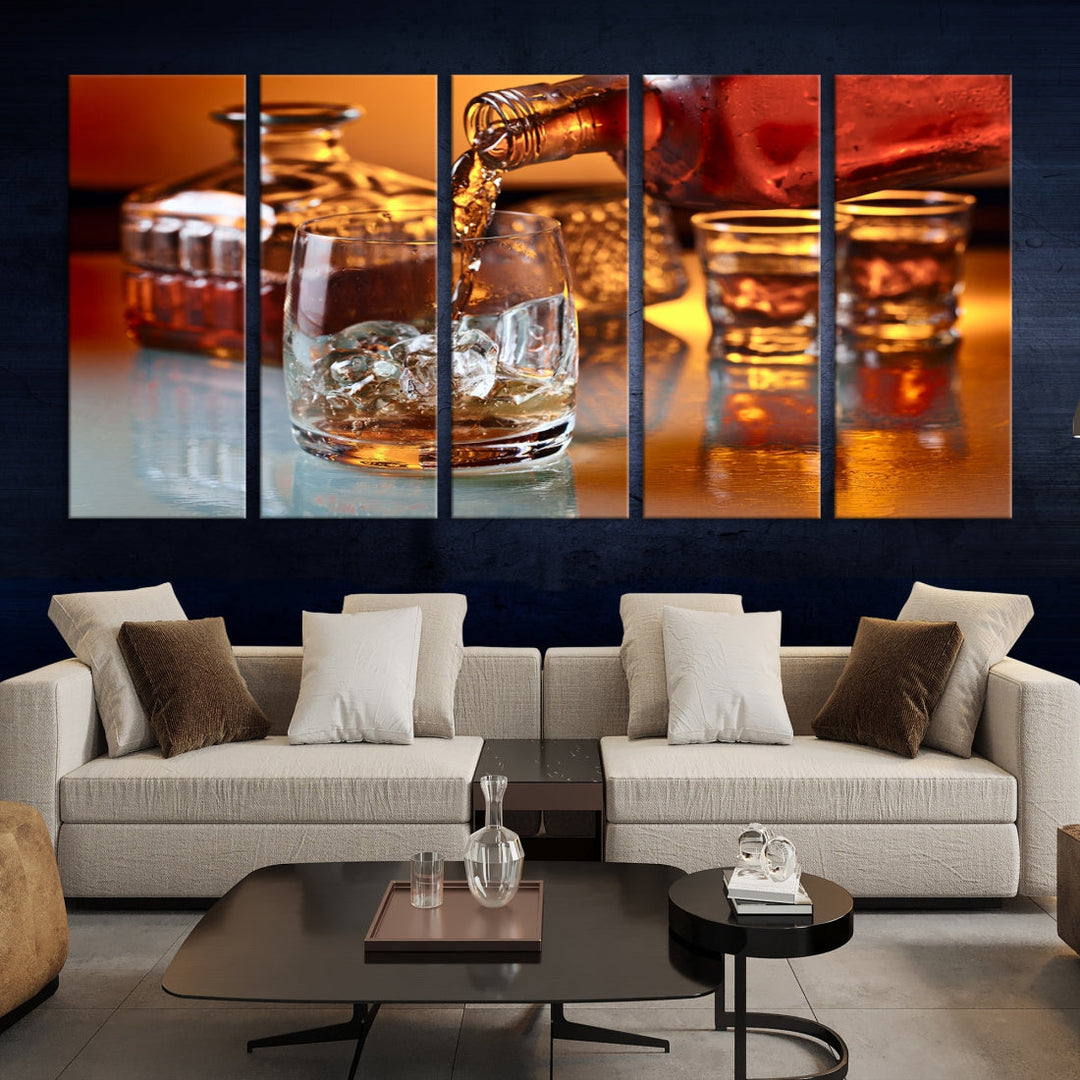 Whiskey Canvas Wall Art Print Scotch Art Bourbon Framed Ready to Hang