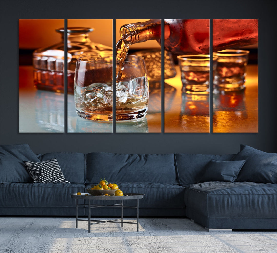 Whiskey Canvas Wall Art Print Scotch Art Bourbon Framed Ready to Hang