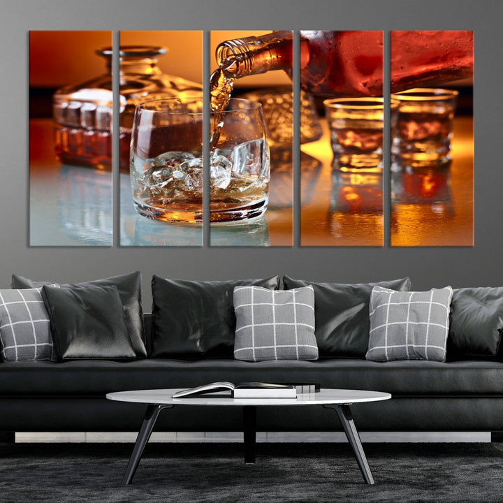 Whiskey Canvas Wall Art Print Scotch Art Bourbon Framed Ready to Hang