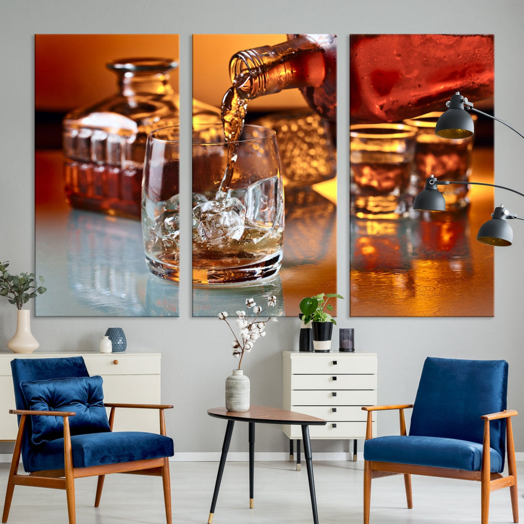 Whiskey Canvas Wall Art Print Scotch Art Bourbon Framed Ready to Hang