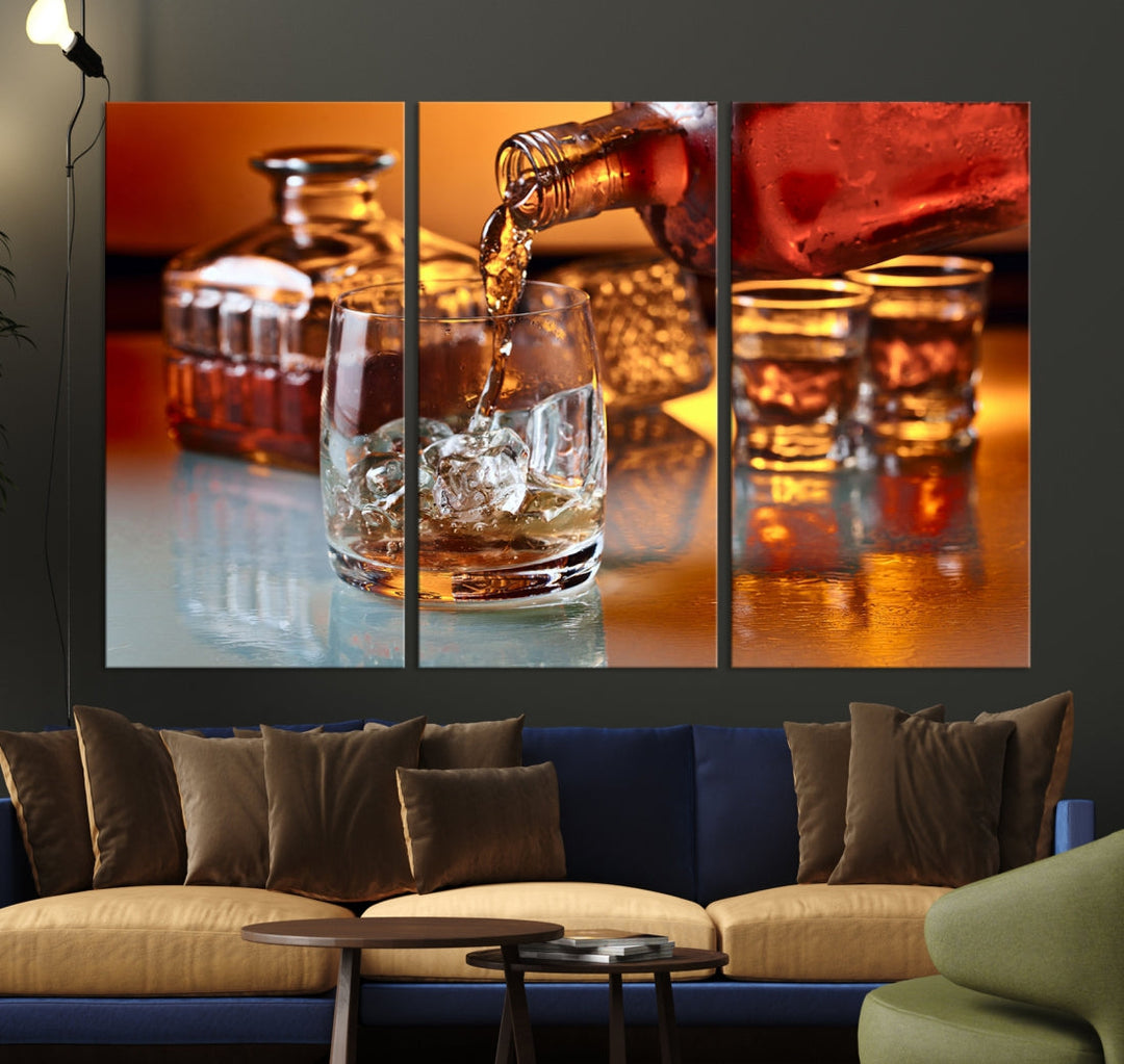 Whiskey Canvas Wall Art Print Scotch Art Bourbon Framed Ready to Hang