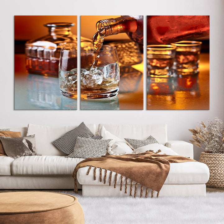 Whiskey Canvas Wall Art Print Scotch Art Bourbon Framed Ready to Hang