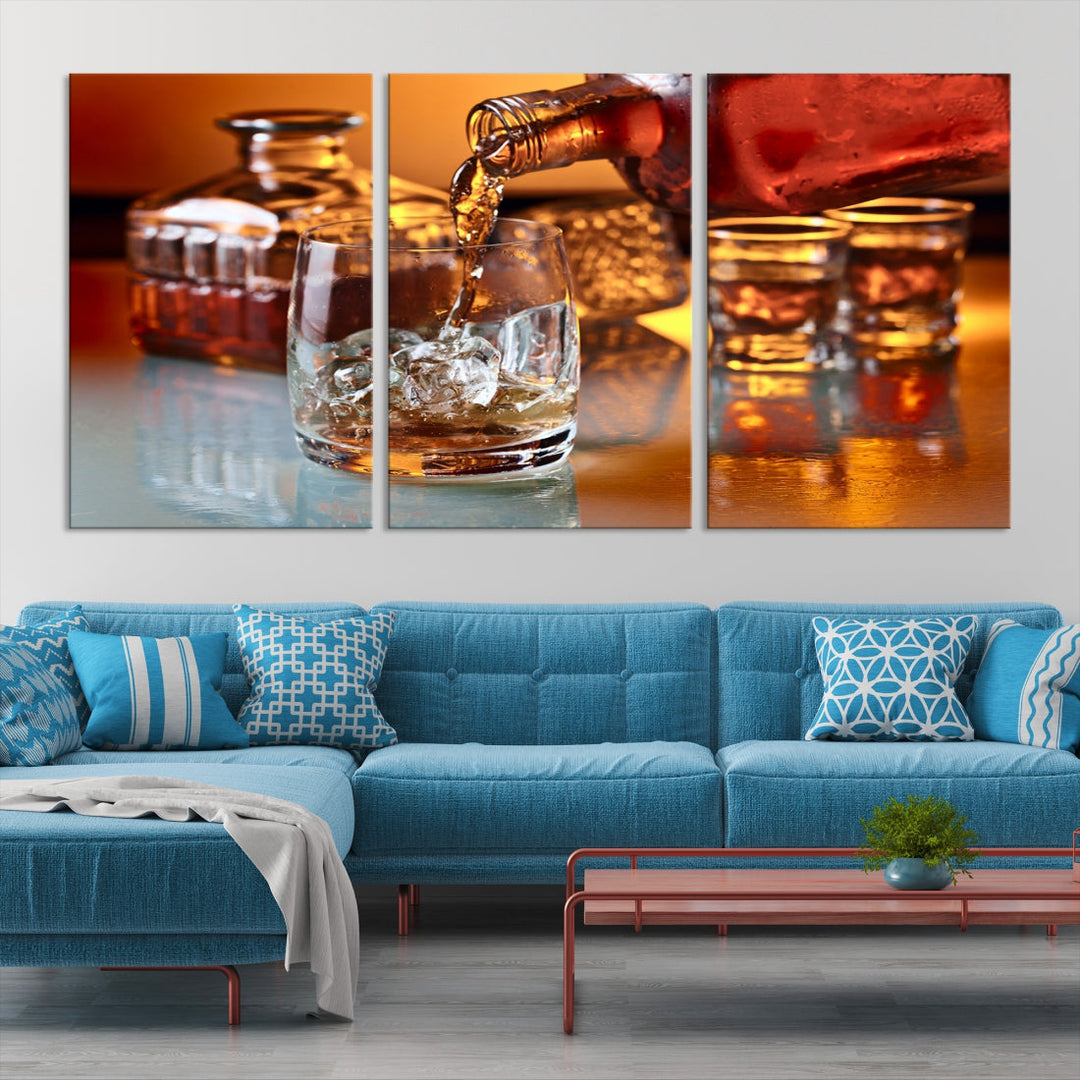 Whiskey Canvas Wall Art Print Scotch Art Bourbon Framed Ready to Hang