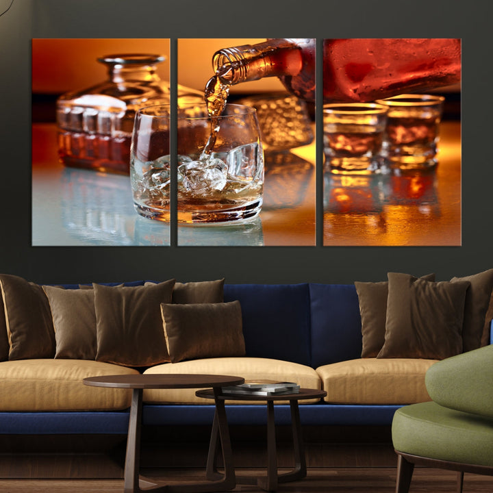 Whiskey Canvas Wall Art Print Scotch Art Bourbon Framed Ready to Hang