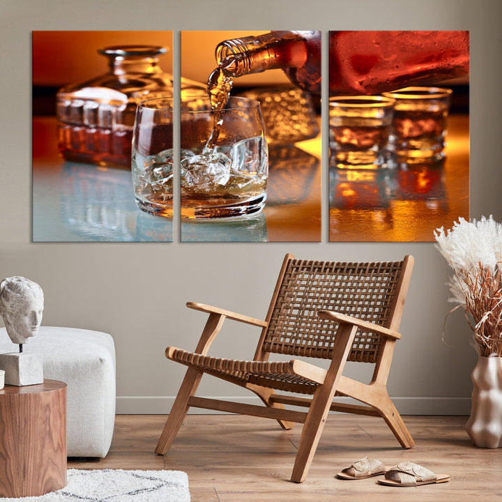 Whiskey Canvas Wall Art Print Scotch Art Bourbon Framed Ready to Hang