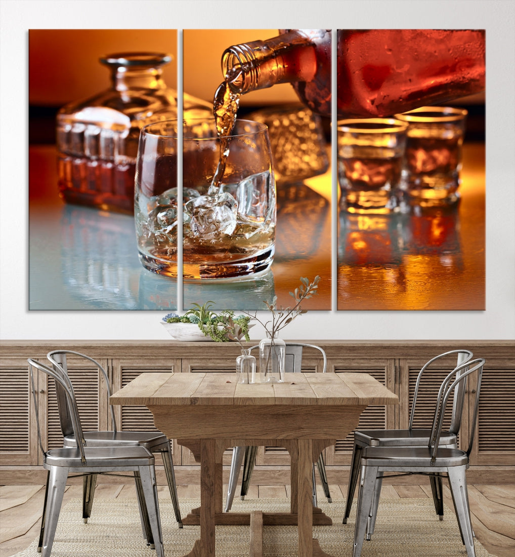 Whiskey Canvas Wall Art Print Scotch Art Bourbon Framed Ready to Hang