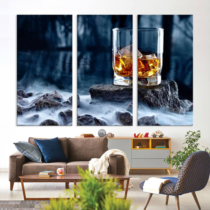 Whiskey Glass Wall Art Canvas Print, Gift for Men, Scotch whiskey canvas art, cabin wall decor