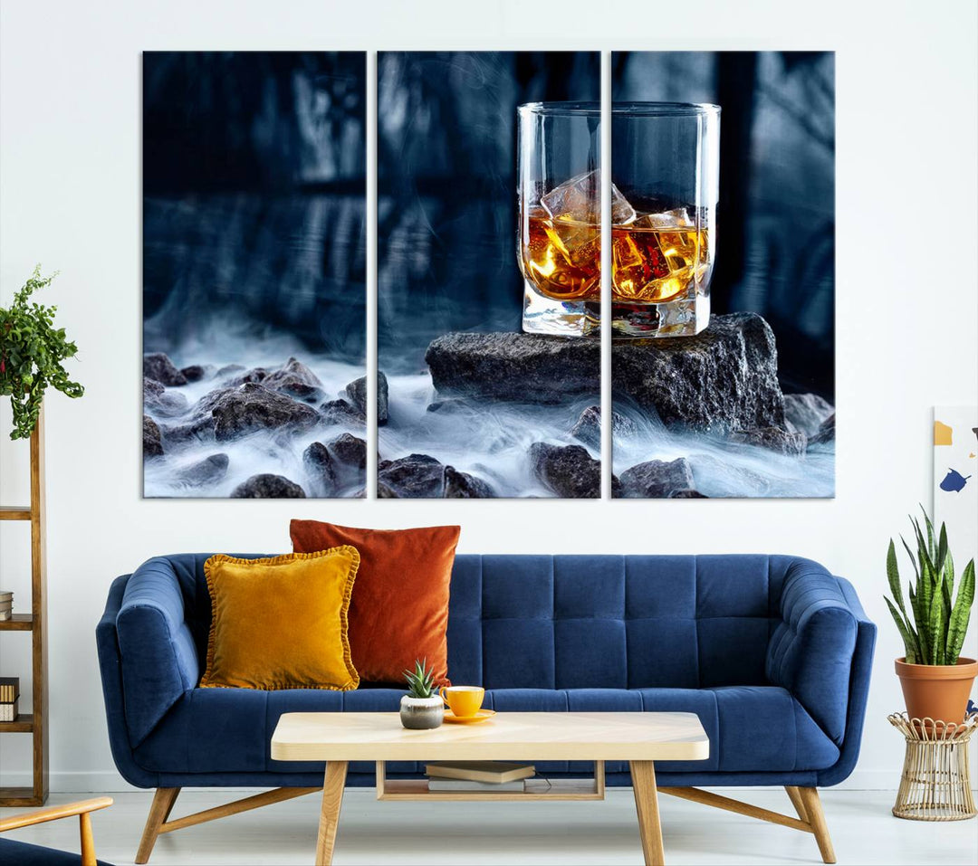 Whiskey Glass Wall Art Canvas Print, Gift for Men, Scotch whiskey canvas art, cabin wall decor