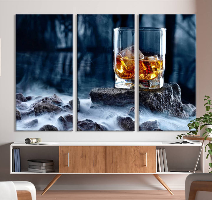 Whiskey Glass Wall Art Canvas Print, Gift for Men, Scotch whiskey canvas art, cabin wall decor