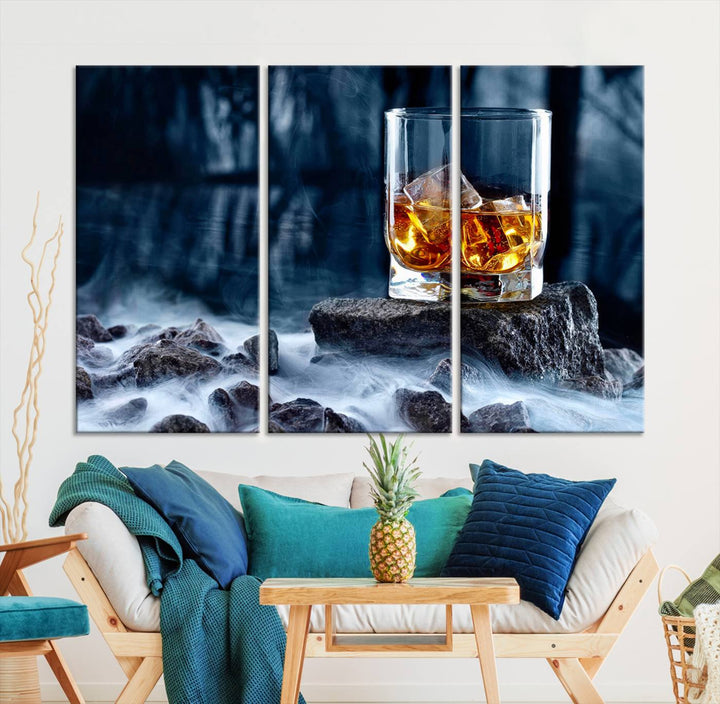 Whiskey Glass Wall Art Canvas Print, Gift for Men, Scotch whiskey canvas art, cabin wall decor