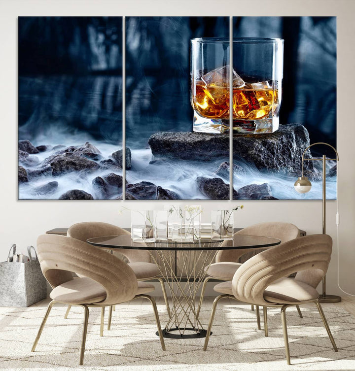 Whiskey Glass Wall Art Canvas Print, Gift for Men, Scotch whiskey canvas art, cabin wall decor