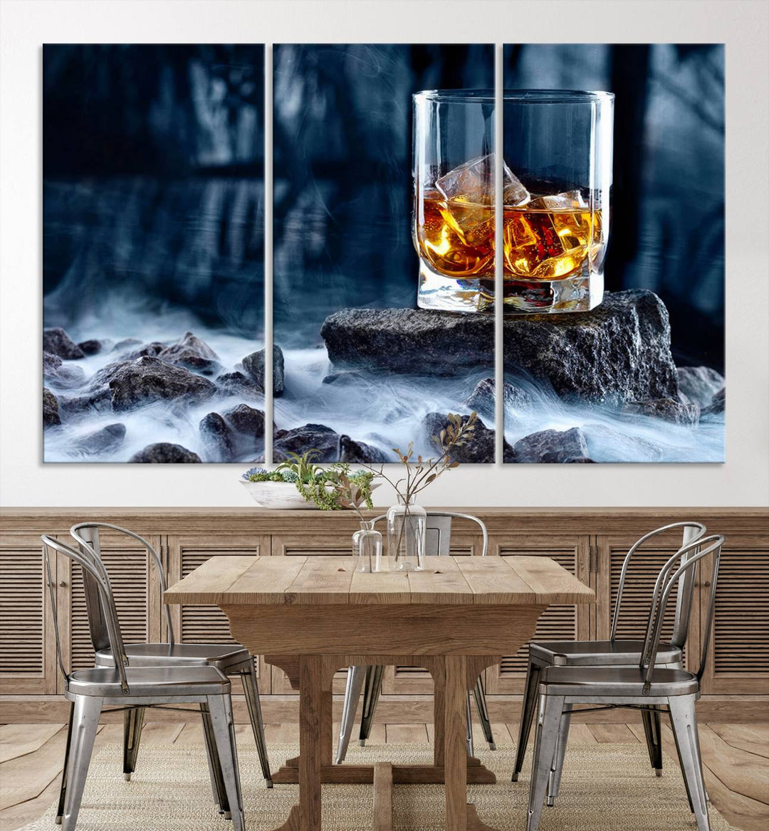 Whiskey Glass Wall Art Canvas Print, Gift for Men, Scotch whiskey canvas art, cabin wall decor