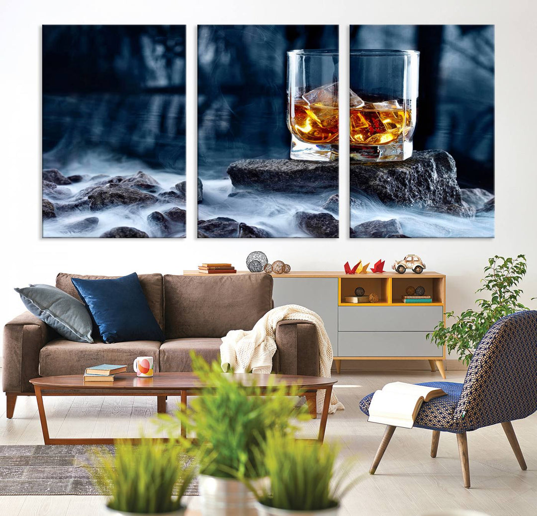 Whiskey Glass Wall Art Canvas Print, Gift for Men, Scotch whiskey canvas art, cabin wall decor