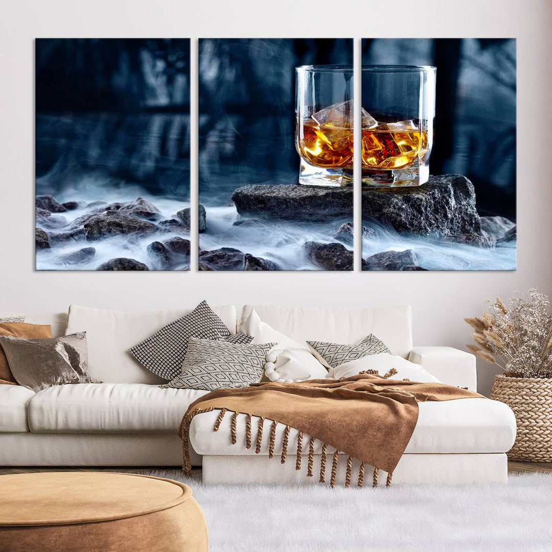 Whiskey Glass Wall Art Canvas Print, Gift for Men, Scotch whiskey canvas art, cabin wall decor