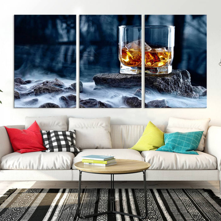 Whiskey Glass Wall Art Canvas Print, Gift for Men, Scotch whiskey canvas art, cabin wall decor