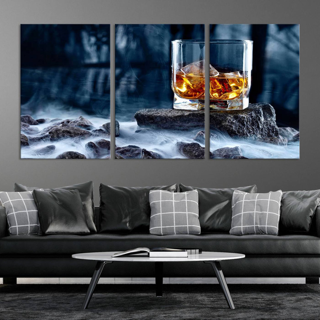 Whiskey Glass Wall Art Canvas Print, Gift for Men, Scotch whiskey canvas art, cabin wall decor