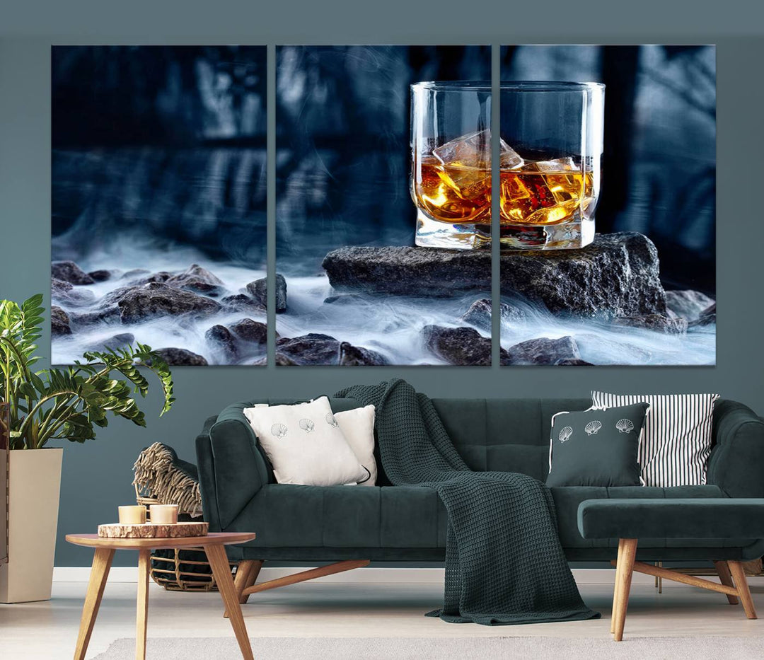 Whiskey Glass Wall Art Canvas Print, Gift for Men, Scotch whiskey canvas art, cabin wall decor