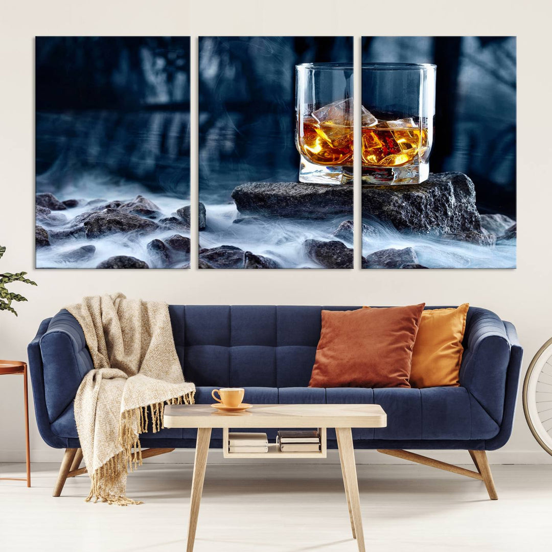 Whiskey Glass Wall Art Canvas Print, Gift for Men, Scotch whiskey canvas art, cabin wall decor