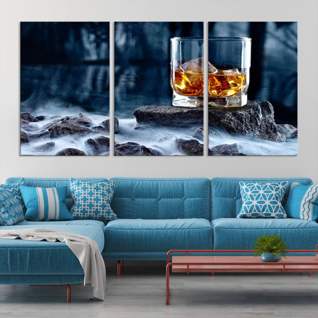 Whiskey Glass Wall Art Canvas Print, Gift for Men, Scotch whiskey canvas art, cabin wall decor