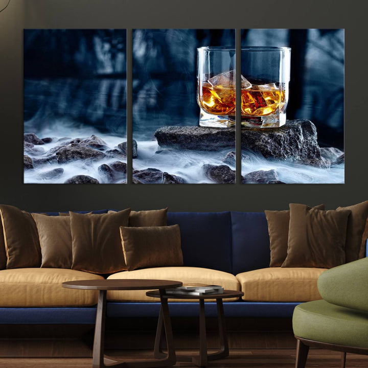 Whiskey Glass Wall Art Canvas Print, Gift for Men, Scotch whiskey canvas art, cabin wall decor