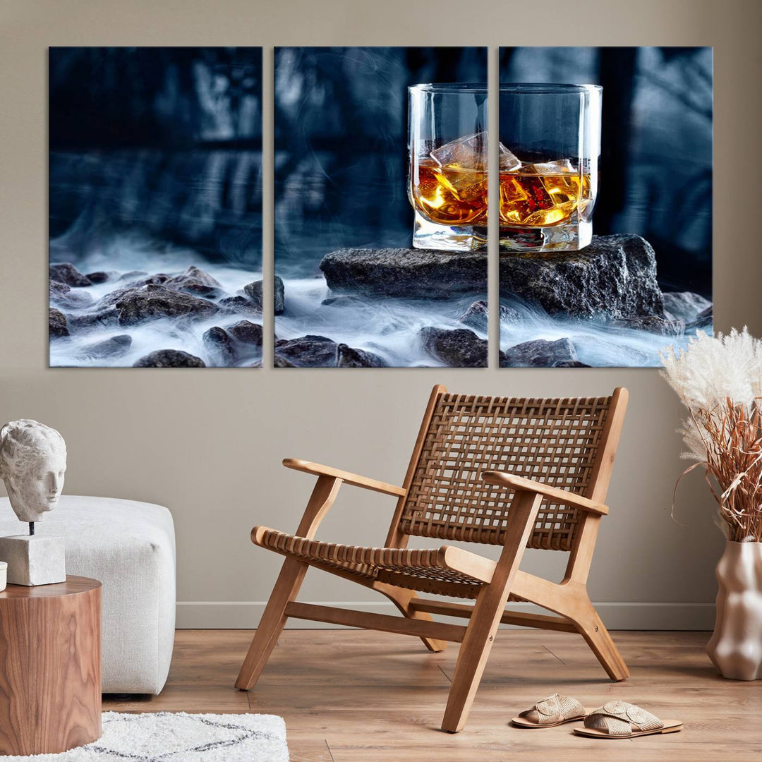 Whiskey Glass Wall Art Canvas Print, Gift for Men, Scotch whiskey canvas art, cabin wall decor