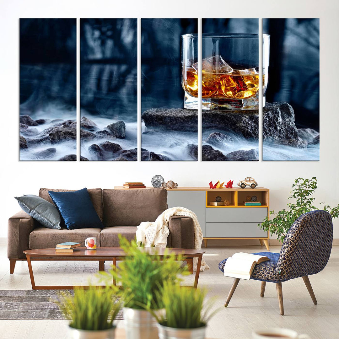 Whiskey Glass Wall Art Canvas Print, Gift for Men, Scotch whiskey canvas art, cabin wall decor