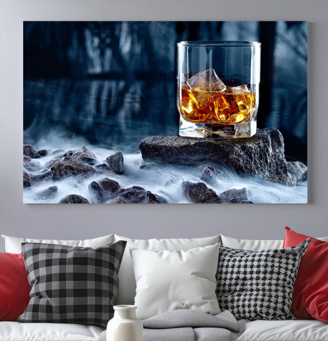 Whiskey Glass Wall Art Canvas Print, Gift for Men, Scotch whiskey canvas art, cabin wall decor