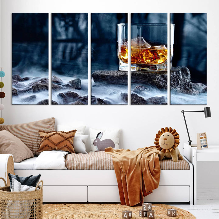 Whiskey Glass Wall Art Canvas Print, Gift for Men, Scotch whiskey canvas art, cabin wall decor