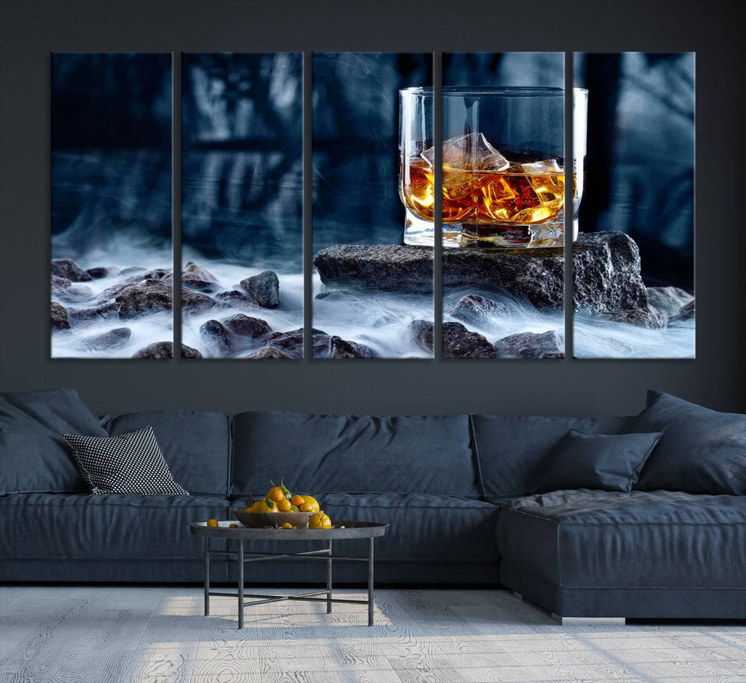 Whiskey Glass Wall Art Canvas Print, Gift for Men, Scotch whiskey canvas art, cabin wall decor