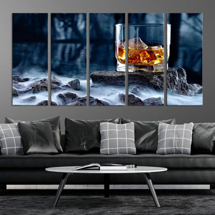 Whiskey Glass Wall Art Canvas Print, Gift for Men, Scotch whiskey canvas art, cabin wall decor