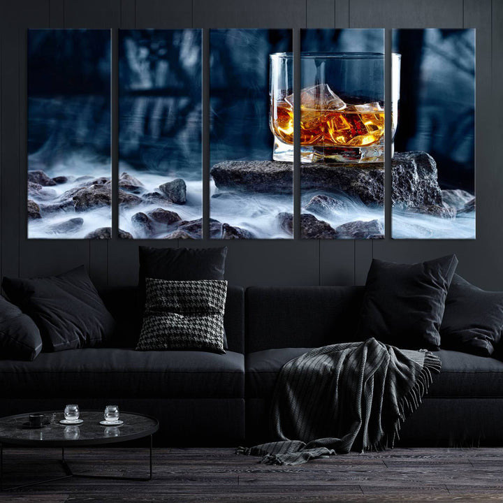 Whiskey Glass Wall Art Canvas Print, Gift for Men, Scotch whiskey canvas art, cabin wall decor