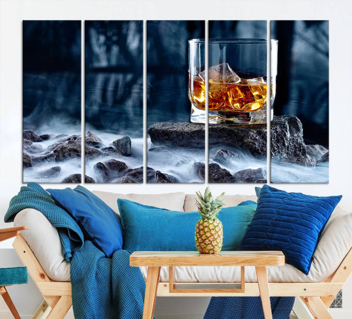 Whiskey Glass Wall Art Canvas Print, Gift for Men, Scotch whiskey canvas art, cabin wall decor