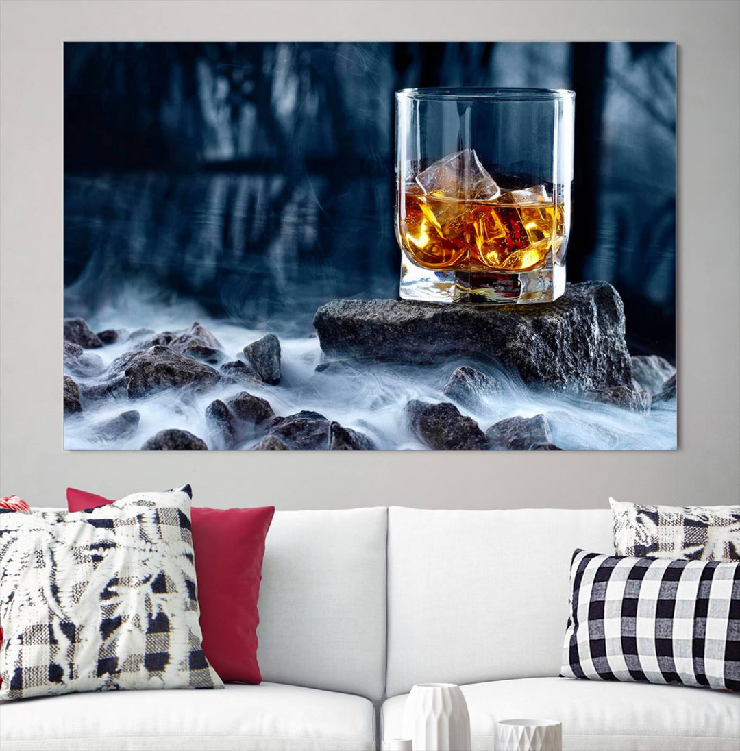 Whiskey Glass Wall Art Canvas Print, Gift for Men, Scotch whiskey canvas art, cabin wall decor