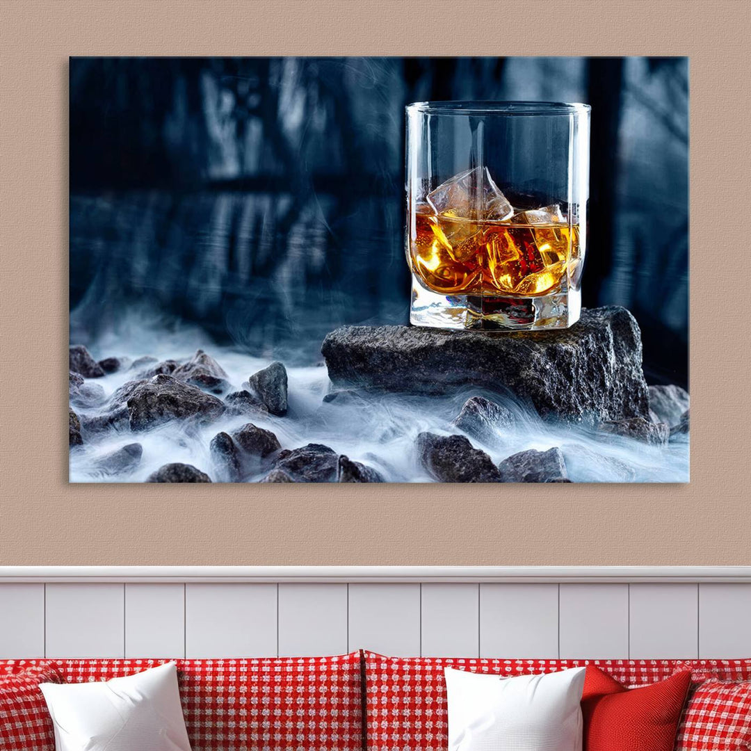 Whiskey Glass Wall Art Canvas Print, Gift for Men, Scotch whiskey canvas art, cabin wall decor