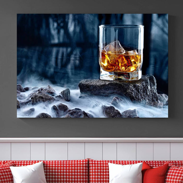 Whiskey Glass Wall Art Canvas Print, Gift for Men, Scotch whiskey canvas art, cabin wall decor