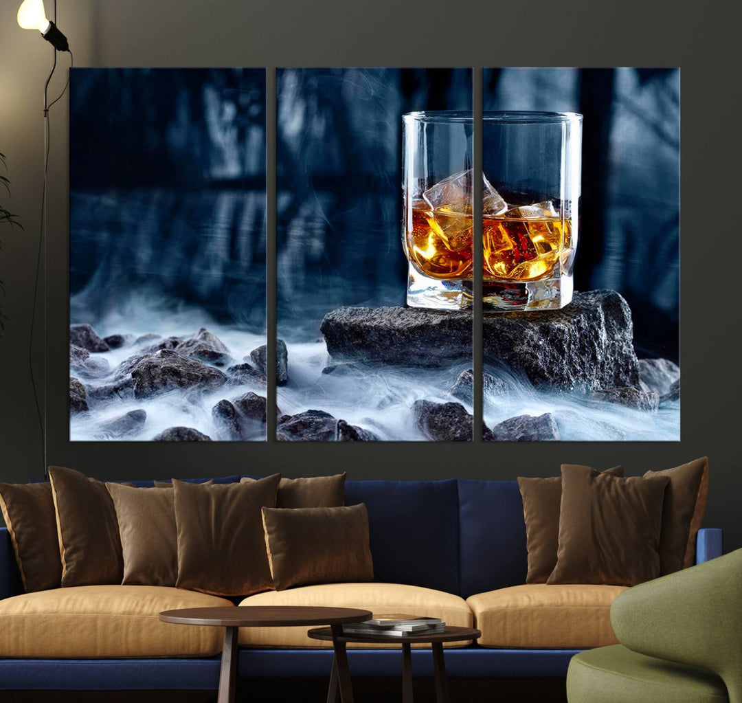 Whiskey Glass Wall Art Canvas Print, Gift for Men, Scotch whiskey canvas art, cabin wall decor