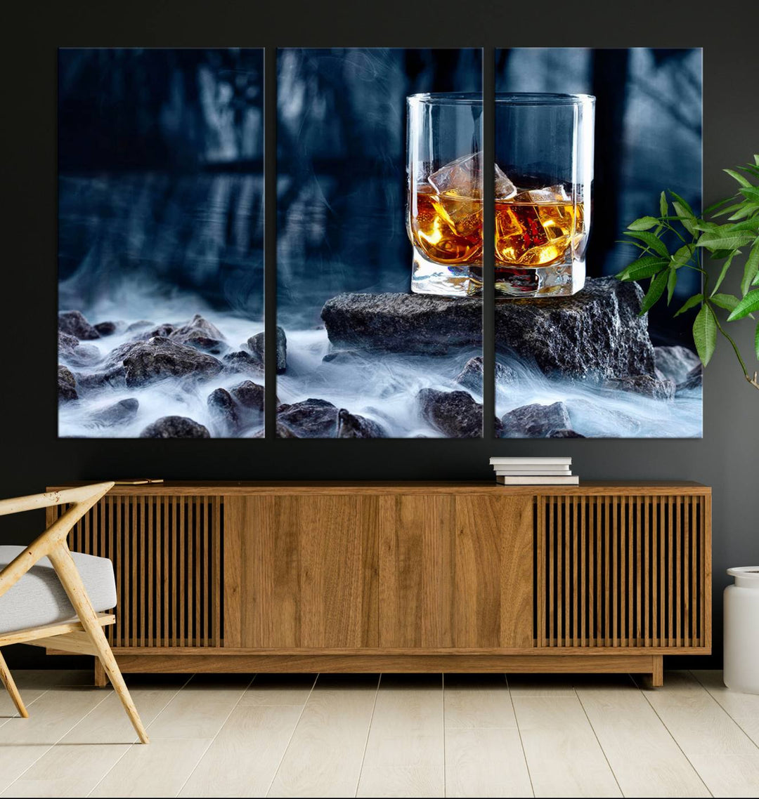 Whiskey Glass Wall Art Canvas Print, Gift for Men, Scotch whiskey canvas art, cabin wall decor