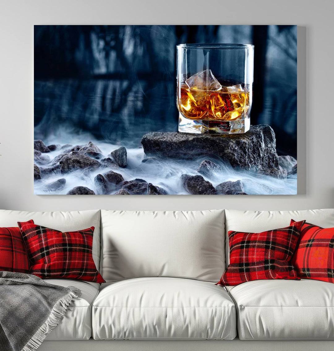 Whiskey Glass Wall Art Canvas Print, Gift for Men, Scotch whiskey canvas art, cabin wall decor