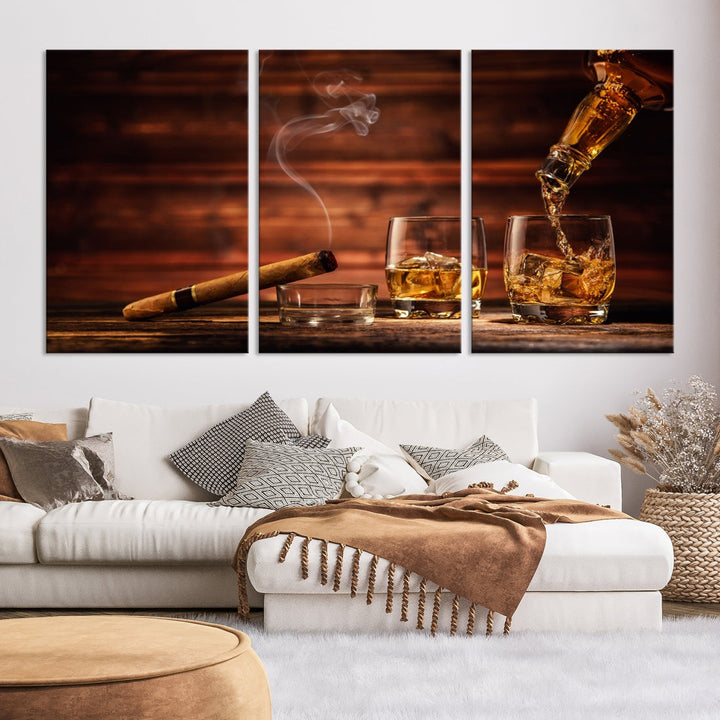 Whiskey Wall Art Canvas Print Home Decor Whiskey Cuban Cigar Bourbon Art Print