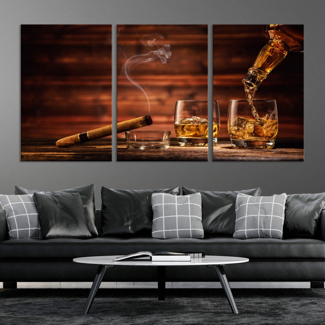 Whiskey Wall Art Canvas Print Home Decor Whiskey Cuban Cigar Bourbon Art Print