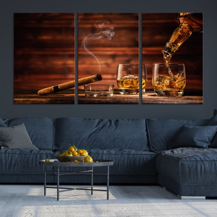 Whiskey Wall Art Canvas Print Home Decor Whiskey Cuban Cigar Bourbon Art Print