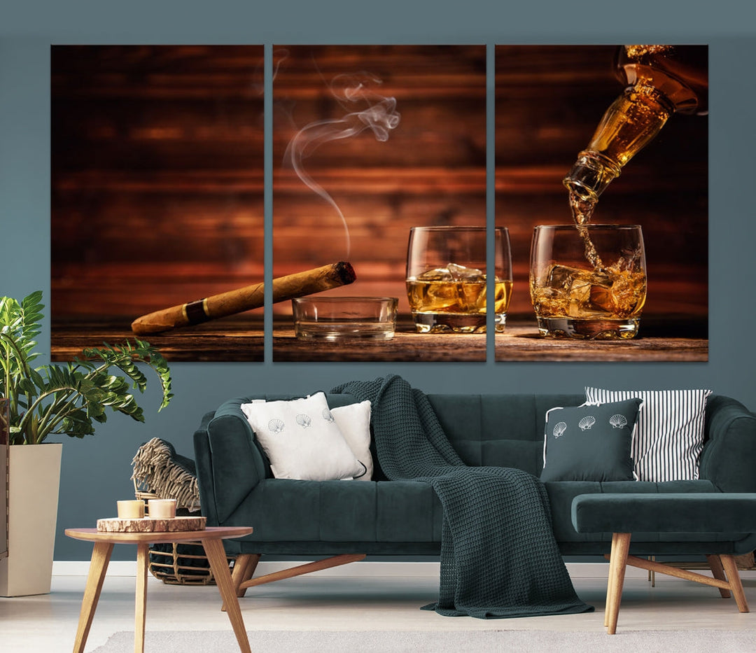 Whiskey Wall Art Canvas Print Home Decor Whiskey Cuban Cigar Bourbon Art Print