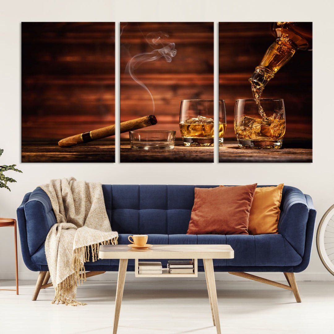 Whiskey Wall Art Canvas Print Home Decor Whiskey Cuban Cigar Bourbon Art Print