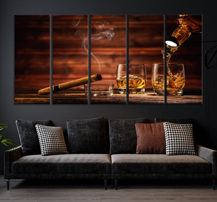 Whiskey Wall Art Canvas Print Home Decor Whiskey Cuban Cigar Bourbon Art Print