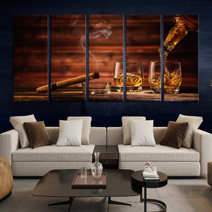 Whiskey Wall Art Canvas Print Home Decor Whiskey Cuban Cigar Bourbon Art Print