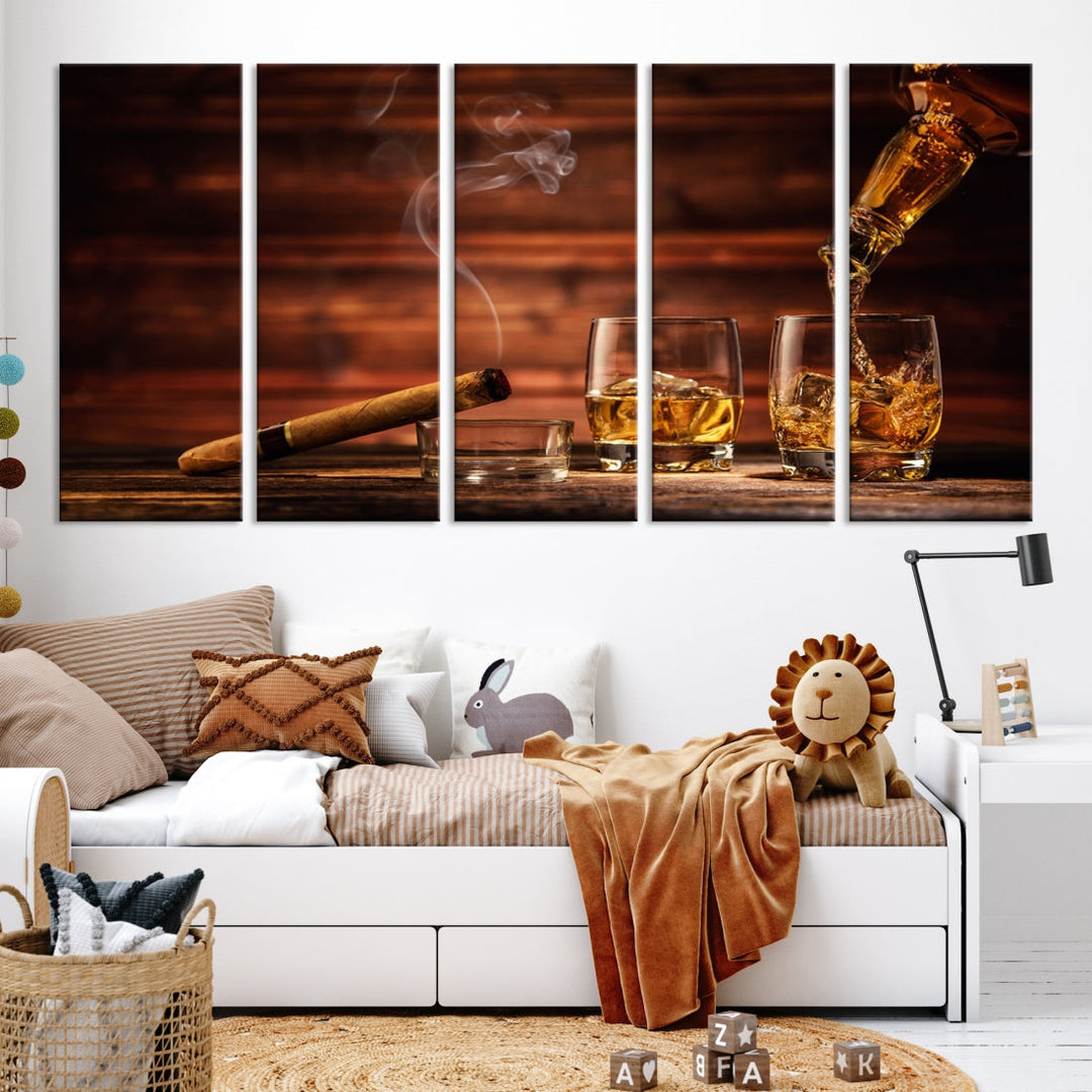 Whiskey Wall Art Canvas Print Home Decor Whiskey Cuban Cigar Bourbon Art Print