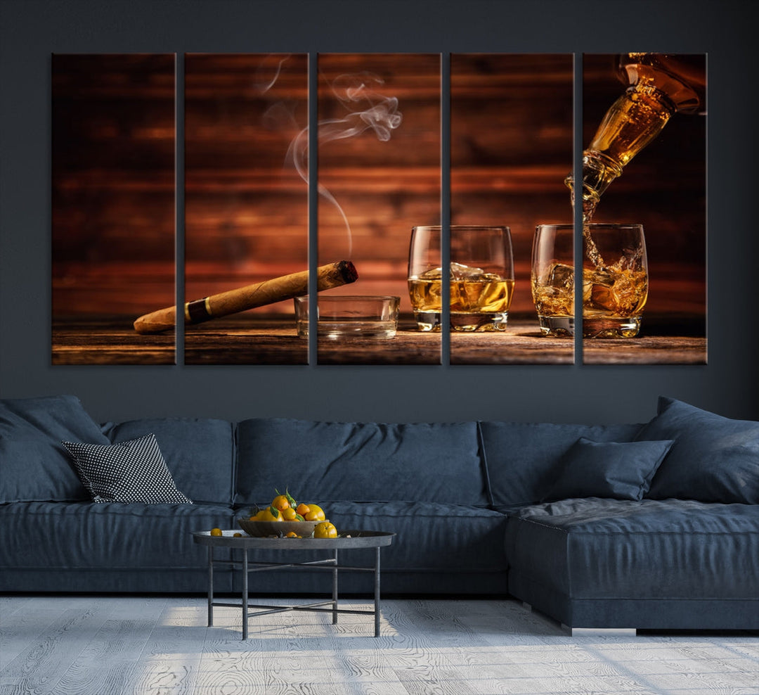 Whiskey Wall Art Canvas Print Home Decor Whiskey Cuban Cigar Bourbon Art Print