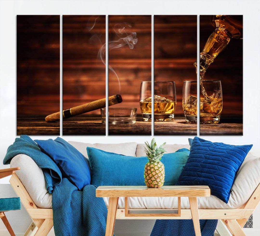 Whiskey Wall Art Canvas Print Home Decor Whiskey Cuban Cigar Bourbon Art Print