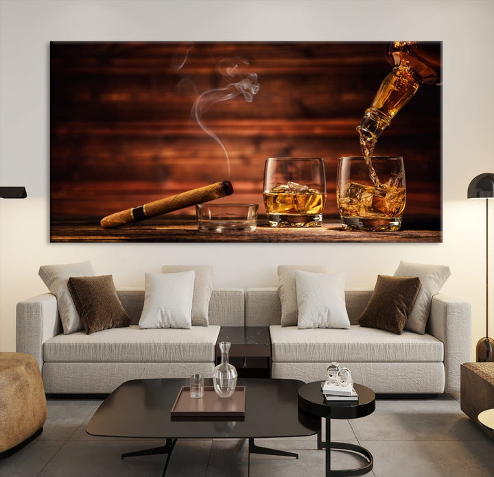 Whiskey Wall Art Canvas Print Home Decor Whiskey Cuban Cigar Bourbon Art Print